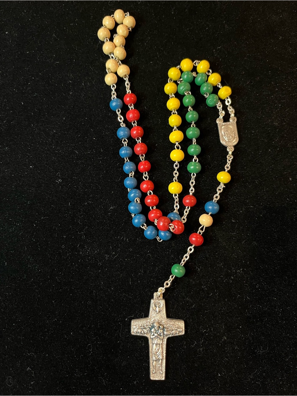 ORIGINAL VEDELE ITALY Multicolor Beaded Rosary Pope Francis Silver Cross